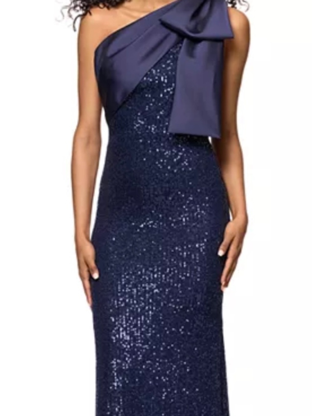 NWT AQUA BLOOMINGDALES NAVY SEQUIN ONE SHOULDER GOWN SIZE 2